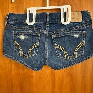 Hollister Dark Blue Denim Shorts with Yellow Accents